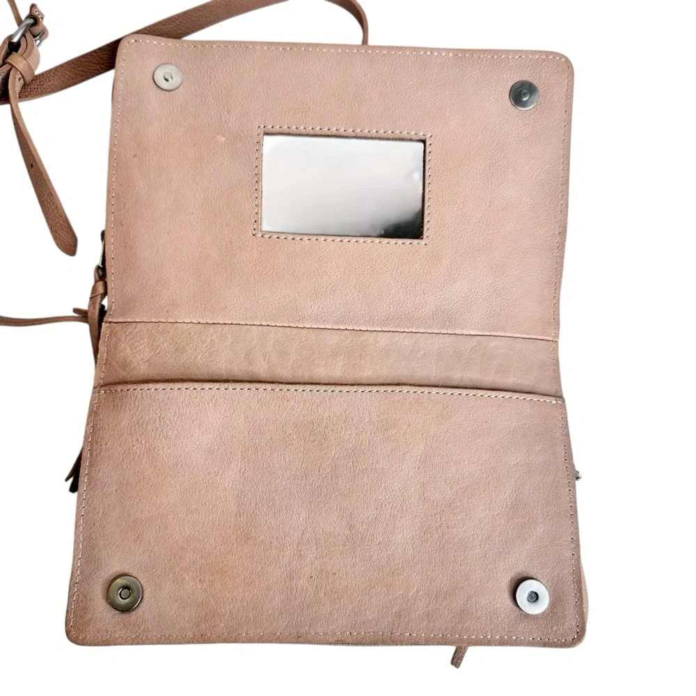 Madewell Twin Pouch Leather Crossbody Bag Washed Leather Light Tan Purse - Picture 9 of 16